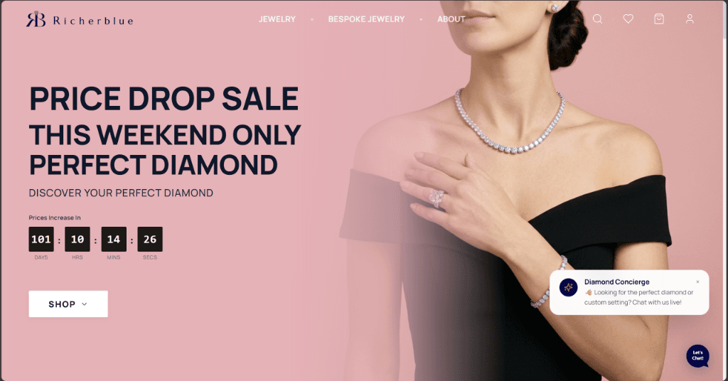 Richerblue luxury jewelry e-commerce website homepage